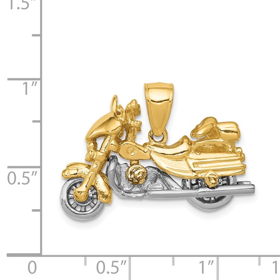 14k Two-tone 3-D Motorcycle with Moveable Wheels Pendant