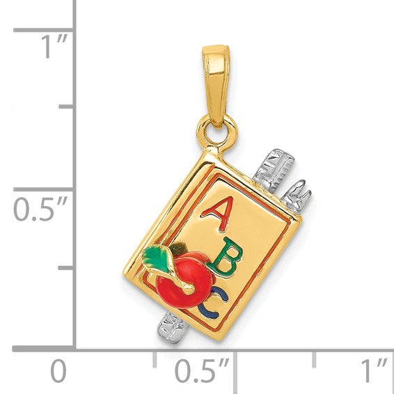 14k Two-tone 3-D Multi-color Enameled ABC School Book Pendant
