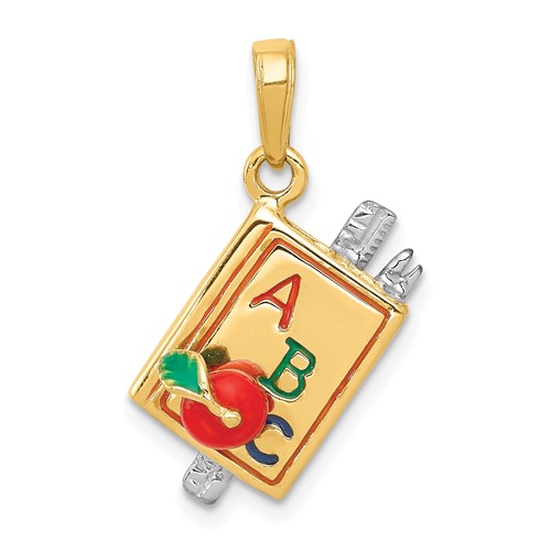 14K Two-tone 3-D Multi-color Enameled Abc School Book Pendant