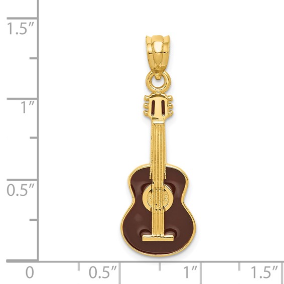 14k Brown Enameled Acoustic Guitar Pendant
