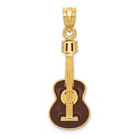 14K Yellow Gold Brown Enameled Acoustic Guitar Pendant view 1