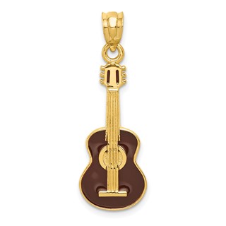 14k Brown Enameled Acoustic Guitar Pendant