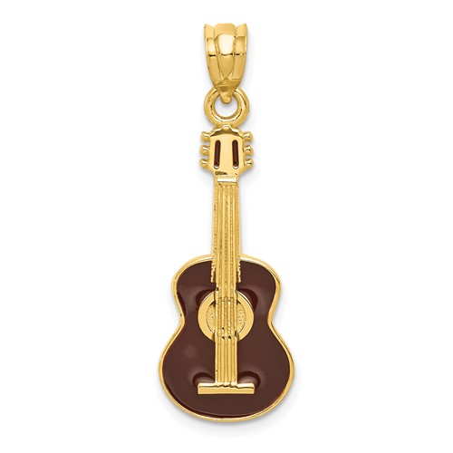 14k Brown Enameled Acoustic Guitar Pendant