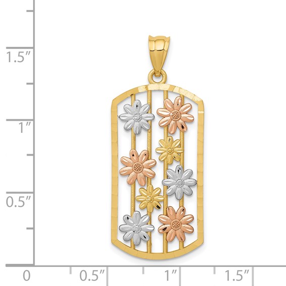 14k Two-tone with White Rhodium Framed Daisy Pendant