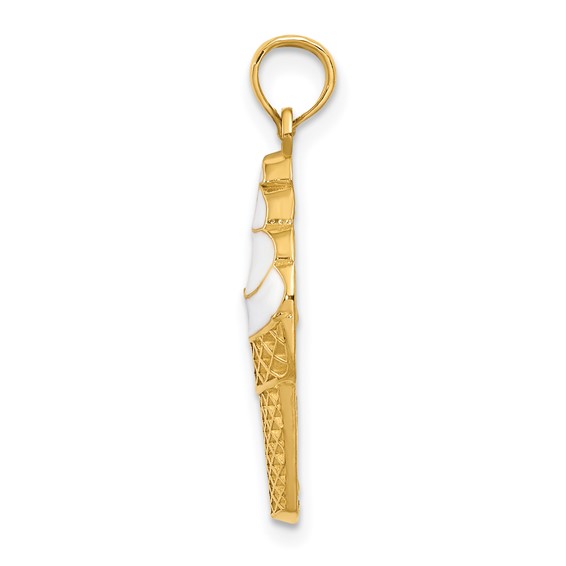 14k White Enameled Vanilla Ice Cream Cone Pendant