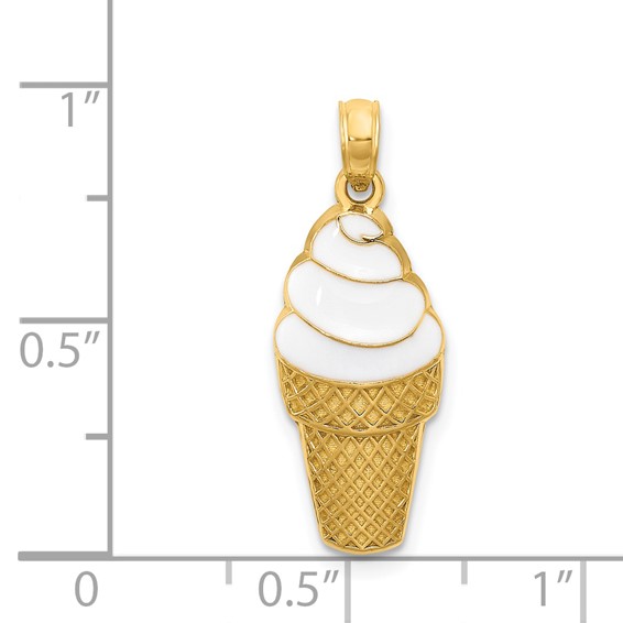 14k White Enameled Vanilla Ice Cream Cone Pendant