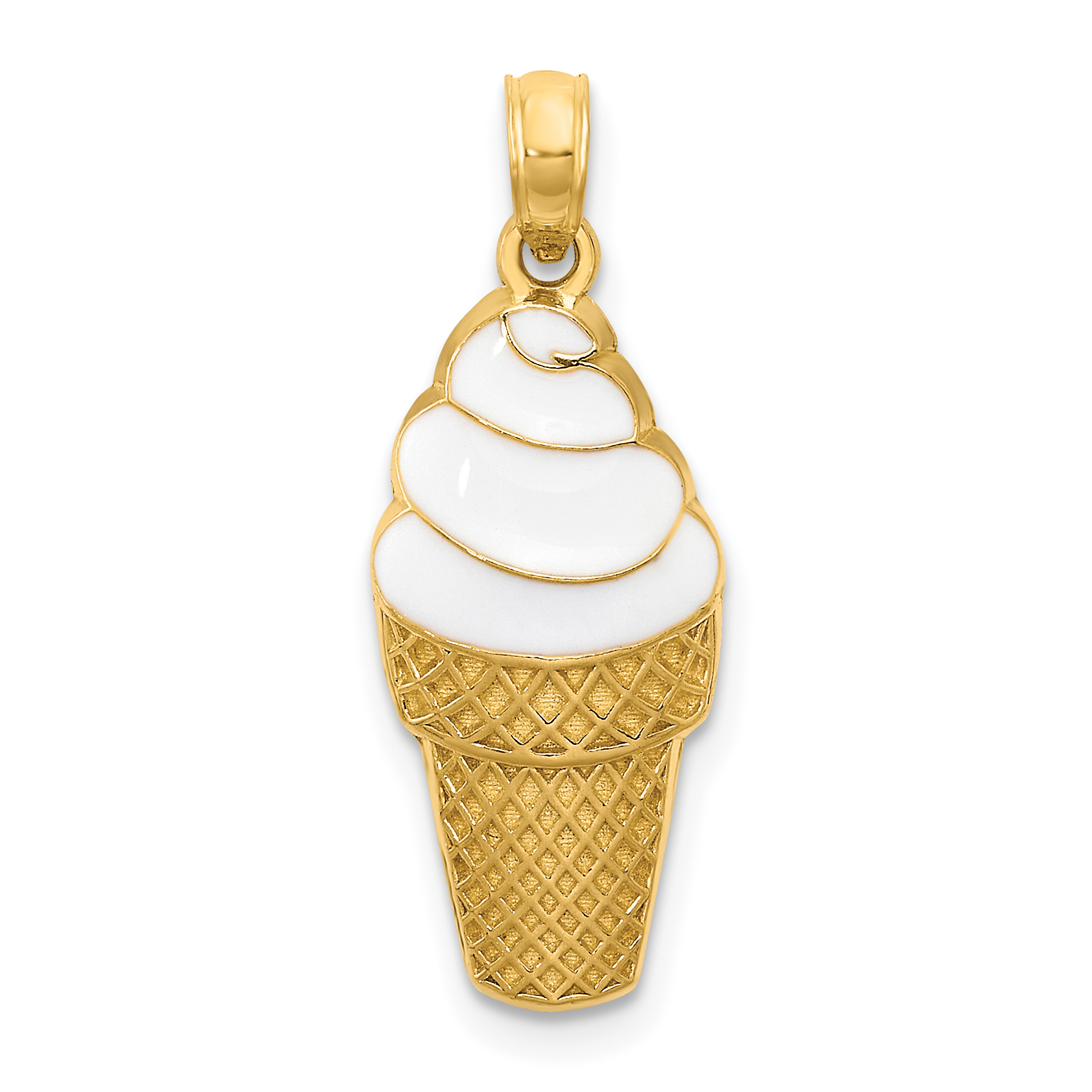 14k Enameled Vanilla Ice Cream Cone Pendant (K1812)