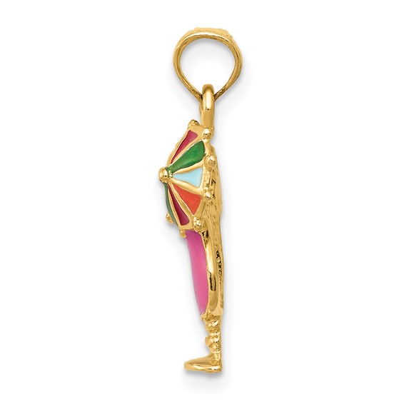 14k Pink Enameled Tropical Drink with Multi-Colored Umbrella Charm