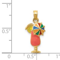 14K Yellow Gold Pink Enameled Tropical Drink Charm with Multi-Colored Umbrella view 4