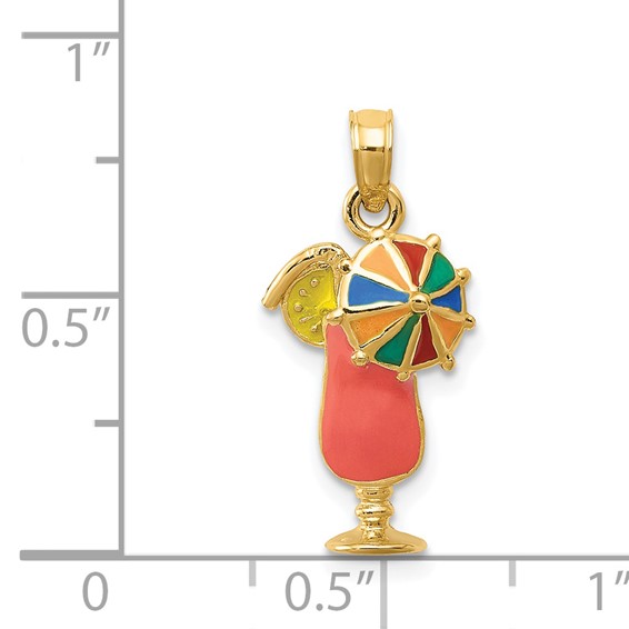 14k Pink Enameled Tropical Drink with Multi-Colored Umbrella Charm
