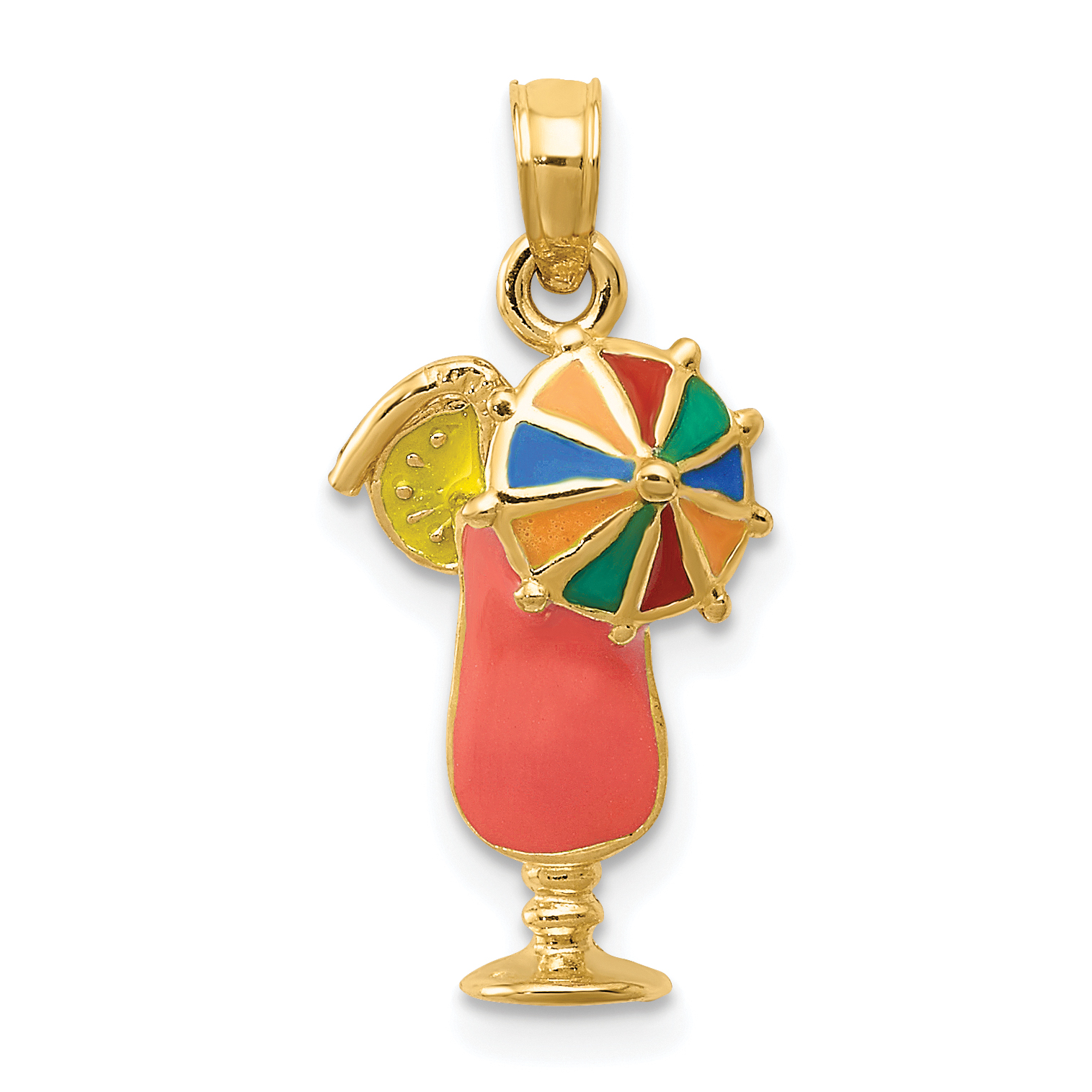 14k Pink Enameled Tropical Drink Pendant (K1819)