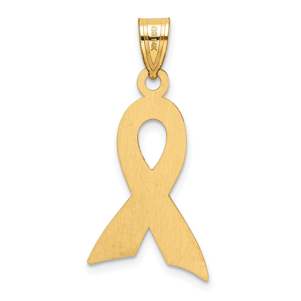 14k Large Enameled Pink Awareness Ribbon Pendant (K1839)
