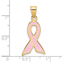 14K Yellow Gold Large Enameled Pink Awareness Ribbon Pendant view 4