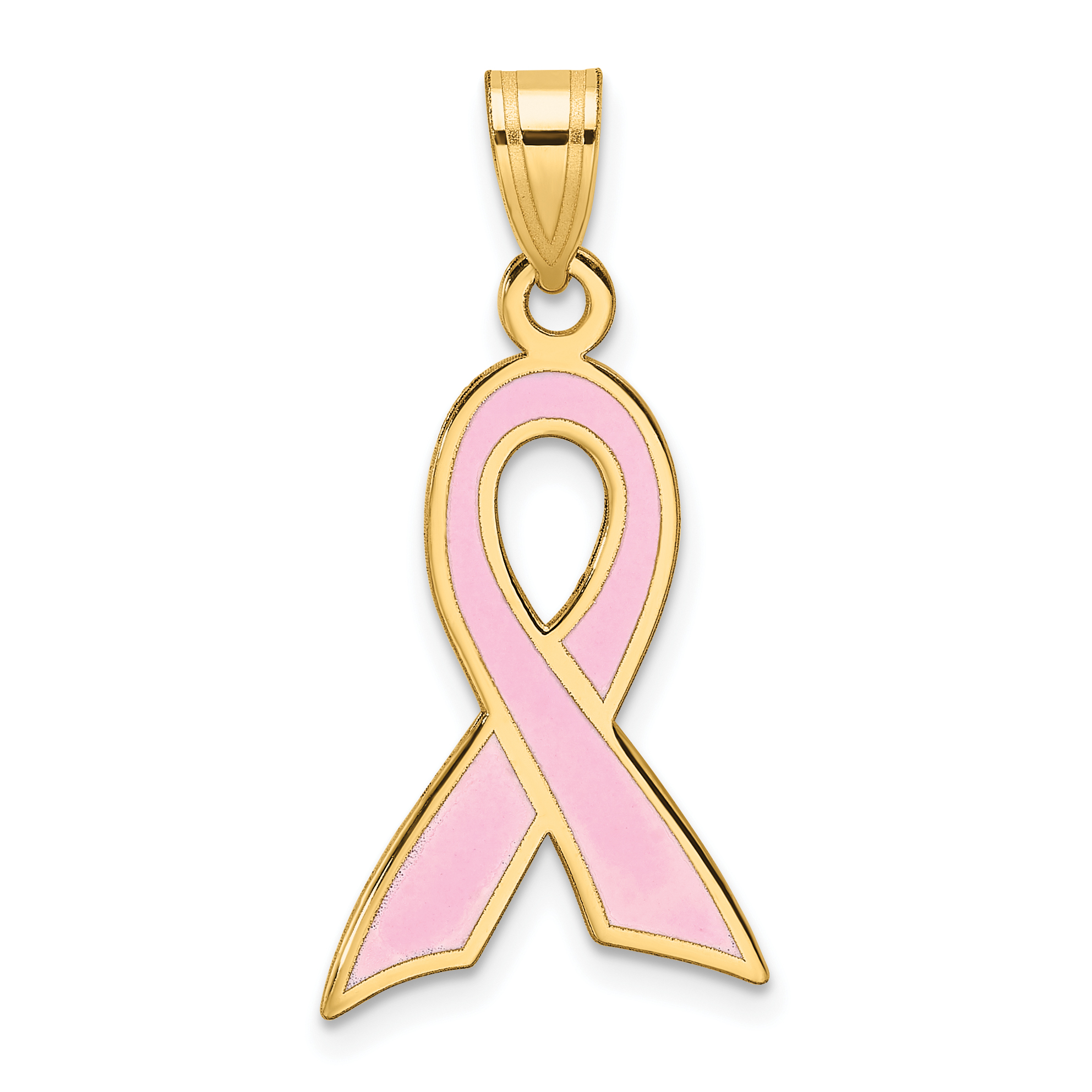 14k Large Enameled Pink Awareness Ribbon Pendant (K1839)
