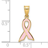 14K Yellow Gold Small Pink Enameled Awareness Ribbon Pendant view 4