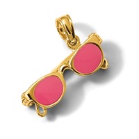 14K Yellow Gold 3-D Pink Enameled Sunglasses Pendant with Moveable Sides view 5
