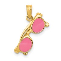 14K Yellow Gold 3-D Pink Enameled Sunglasses Pendant with Moveable Sides view 1