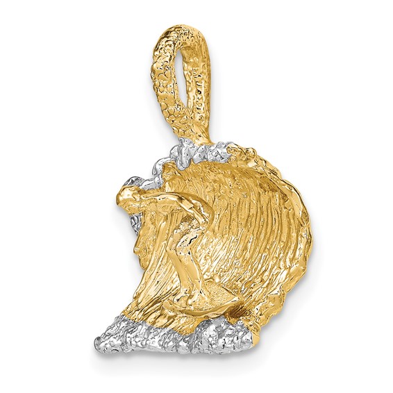 14K and White Rhodium 3-D Surfer In Wave Charm