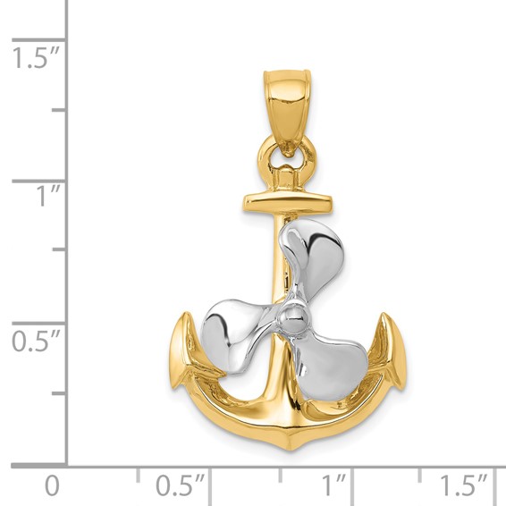 Gold 3D Anchor w/movable Propeller Pendant