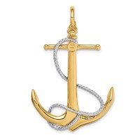 14K Two-tone 3-D Large Anchor Pendant with Entwined Rope Accent view 4