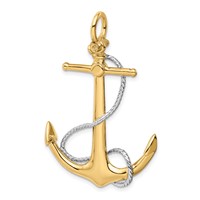 14K Two-tone 3-D Large Anchor Pendant with Entwined Rope Accent view 5