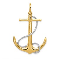 14K Two-tone 3-D Large Anchor Pendant with Entwined Rope Accent view 1