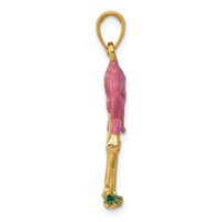 14K Yellow Gold Enameled 3-D Pink Flamingo Pendant view 2