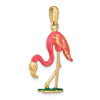 14K Yellow Gold Enameled 3-D Pink Flamingo Pendant view 4
