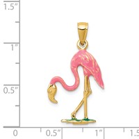 14K Yellow Gold Enameled 3-D Pink Flamingo Pendant view 5