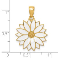 14K Yellow Gold Enameled White Daisy Flower Pendant view 4
