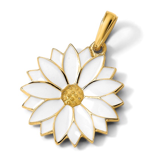 14k Enameled White Daisy Flower Pendant