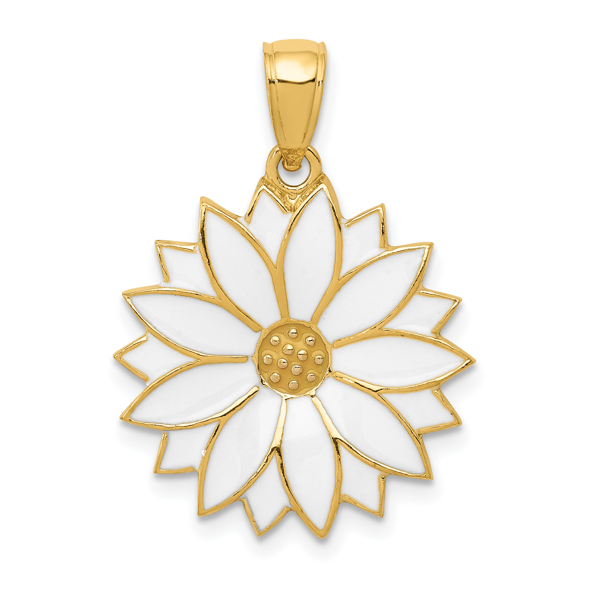 14k Enameled White Daisy Flower Pendant (K1967)