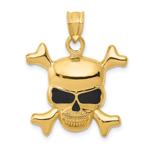 14K Yellow Gold Enameled Skull Pendant