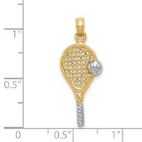 14K and White Rhodium Polished Tennis Racquet and Ball Pendant view 4
