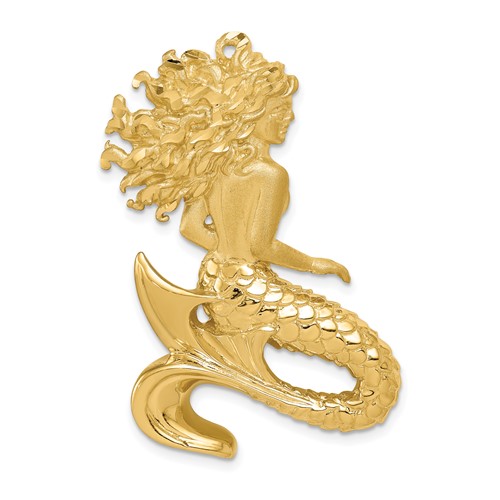 14K Yellow Gold Large Polished and Satin Diamond-cut Mermaid Omega Slide