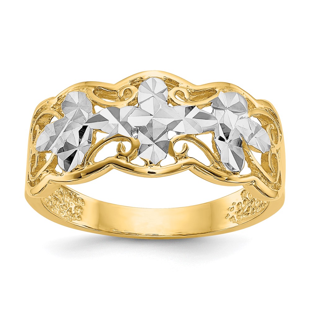 14k Rhodium Diamond-cut Wave Ring