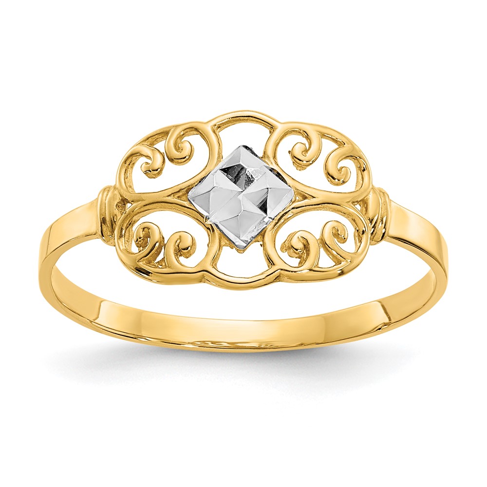 14K w/Rhodium Filigree Ring