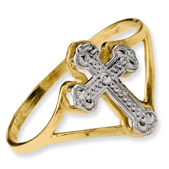 14k and White Rhodium Cross Ring
