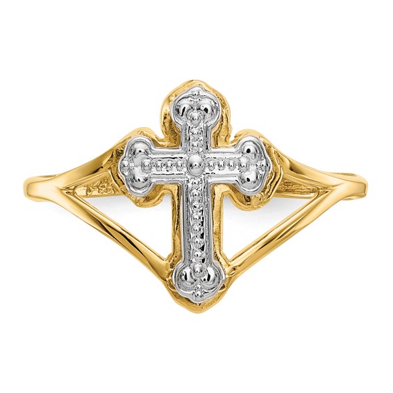 14k and White Rhodium Cross Ring