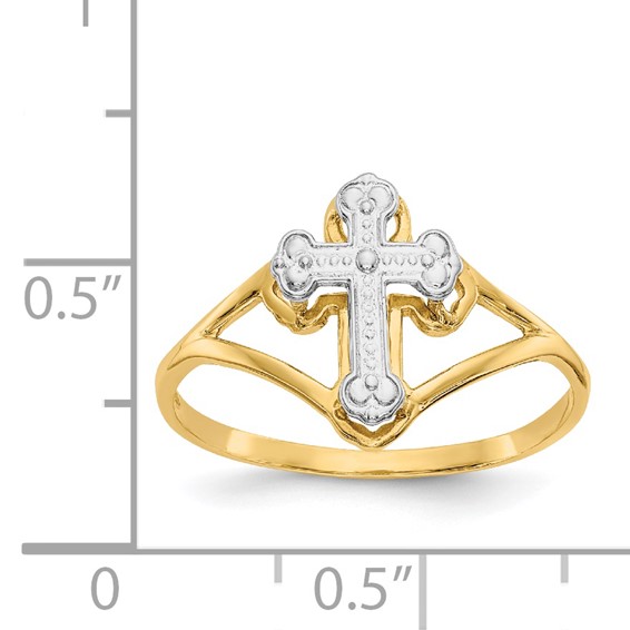 14k and White Rhodium Cross Ring