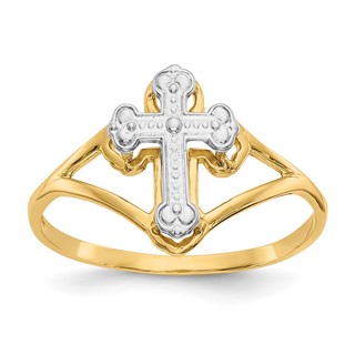14k and White Rhodium Cross Ring