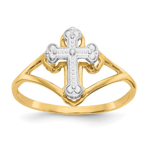 14K and White Rhodium Cross Ring