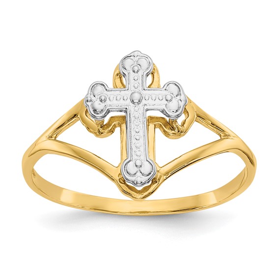 14k and White Rhodium Cross Ring