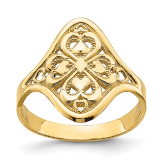 14k Diamond-cut Filigree Hearts Ring