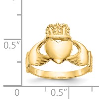 14K Yellow Gold Ladies Polished Claddagh Ring view 3