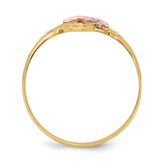 14K Yellow and Rose Gold with White Rhodium Dolphin In Heart Ring