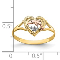 14K Yellow and Rose Gold Ring with White Rhodium Dolphin in Heart view 4