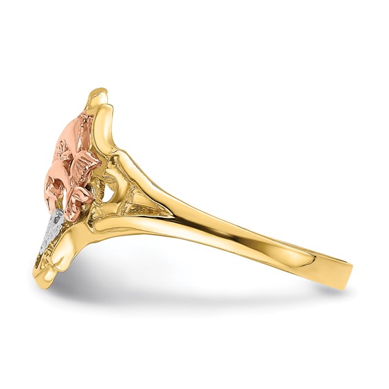 14K Yellow and Rose Gold with White Rhodium Double Dolphin Ring