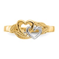 14K and White Rhodium Polished 2 Hearts and Leaves Ring view 5
