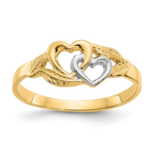14K and White Rhodium Polished 2 Hearts Ring
